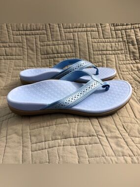 Vionic Tide Sally Leather Blue Flip Flop Sandals Shoes Women US 8 Orthotic New